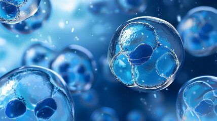 This Pluripotent stem cells are displayed in a vibrant blue environment, highlighting their potential.
