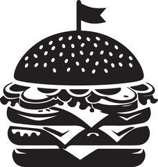 Burger silhouette vector art illustration. Black and white Burger vector illustration.