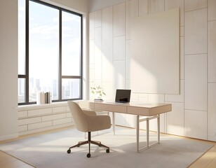 Fototapeta premium Modern Minimalist Office Space A Serene and Stylish Workspace with Natural Light.