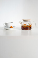 Marigold Herbal Tea Health Benefits Concept.