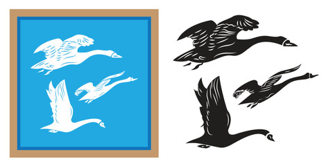 Three geese flying silhouette vector isolated on white