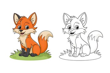 Obraz premium Charming Fox Illustration with Coloring Page
