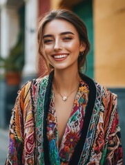 Woman in Colorful Robe