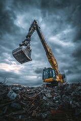 Excavator Lifting Rubble