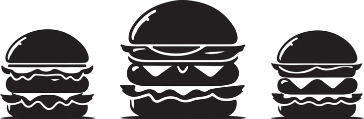 Burger silhouette vector art illustration. Black and white Burger vector illustration.