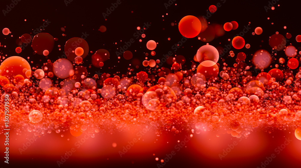 Poster Red bokeh background with floating circles creating an abstract visual effect in a vibrant atmosphere