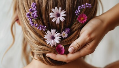  Elegant braided updo with fresh flowers as hair accessories