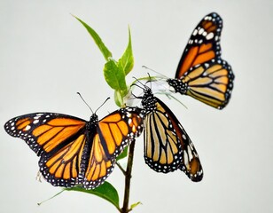 Obraz premium Trio of Monarch Butterflies: Beautifully Isolated on White Background