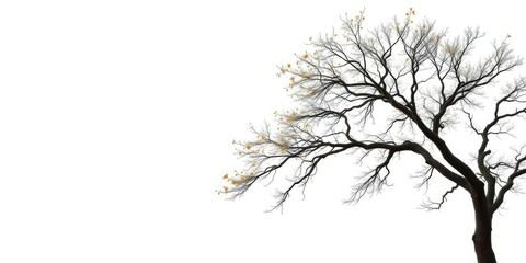 Obraz premium A lone deciduous tree, branches reaching skyward, against a pure white backdrop, branches, forest