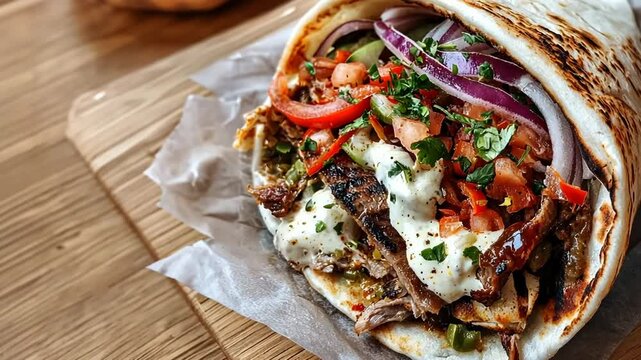 Doner Kebab turkish wrap meat chicken beef grill pita bread BBQ 