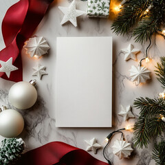 Festive Christmas Blank Card Mockup on Marble. ai generated