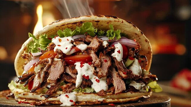 Greek doner gyro pita bread grill kebab bbq