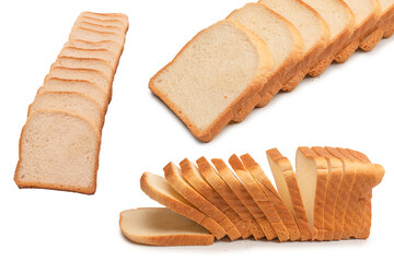 Delicious bread slices isolated on a white background, top view.
