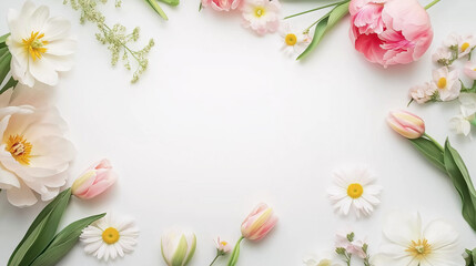 Minimalist Floral Frame with Soft White Background  place for text

