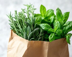 Fresh Herbs in Brown Paper Bag