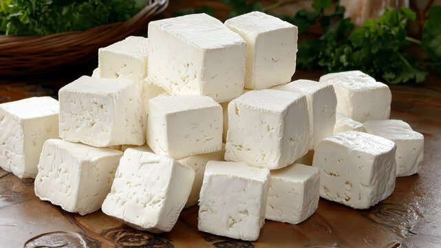 Feta cheese cubes paneer dairy greek salad