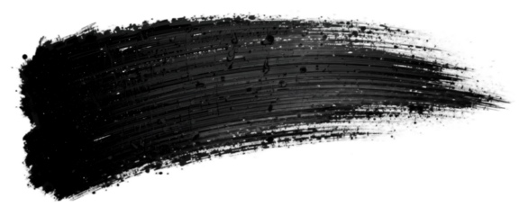 black brushstroke on a transparent background, featuring a rough, textured paint stroke with uneven edges