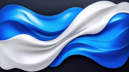 Naklejka premium Swirls of white and electric blue blending into a mirrored silver finish, giving the impression of water in motion with striking textures.