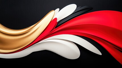 Sharp lines in deep black and matte gold with sharp, aggressive splashes of crimson and ivory for a dynamic, confrontational piece.