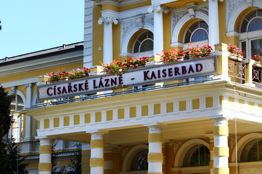 Frantiskovy Lazne, Czech Republic - September 30, 2023: Cisarske lazne, or Kaiserbad in Frantiskovy Lazne, a famous Czech spa town