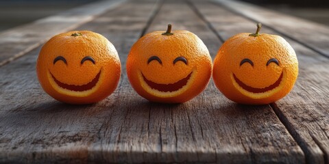 Three oranges with painted faces