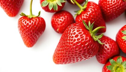 A vibrant, ripe strawberry isolated on a pure white background, healthy, eat