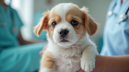 Sweet Puppy Getting Veterinary Checkup at Animal Clinic