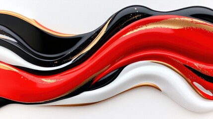 Bold strokes of crimson, black, and ivory with metallic bronze splashes, giving a modern and energetic feel.