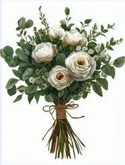 Fototapeta premium Elegant White Rose Bouquet Adorned With Greenery and Delicate Flowers for Special Occasions