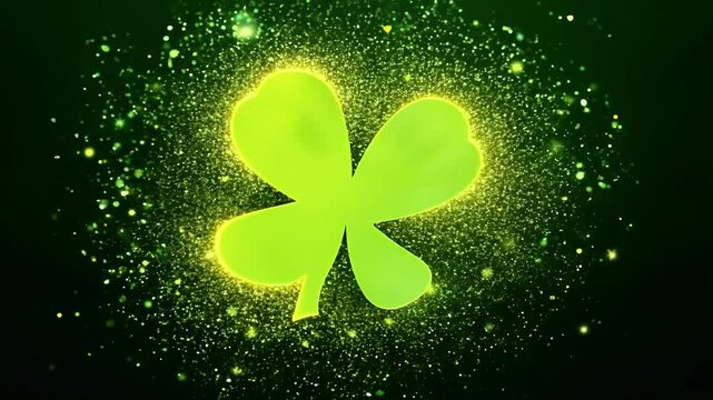shimmering four leaf clover animation glowing rich green hues dark background symbolizing luck prosperity high definition video motion graphics