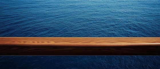 A Brown Wooden Railing Overlooking the Deep Blue Ocean Water