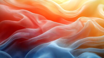 Fototapeta premium Warm light gently illuminates flowing translucent fabric warm color gradient. AI Generated