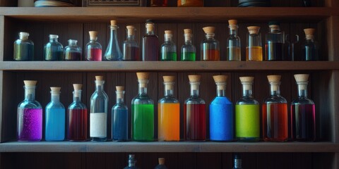 Colorful Bottles on Shelf