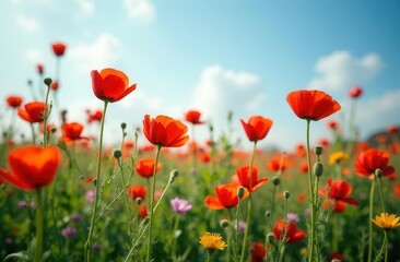 poppy field. spring summer flower background