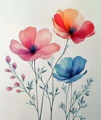 Colorful Wildflowers Blooming in a Vibrant Display Against a Light Background