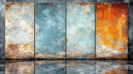 Abstract textured panels reflect softly warm cool hues. AI Generated