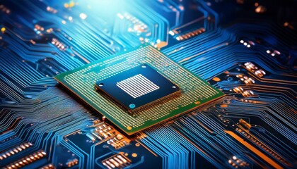 microchip and circuit board close up