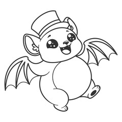 Fat bat feels happy wearing a hat, for coloring