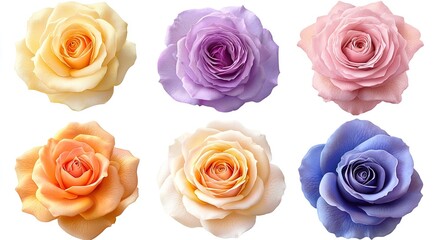 Obraz premium Assortment of Colorful Rose Blossoms on White Background