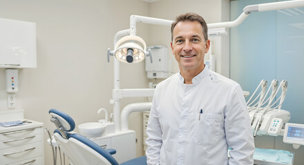 Dentist smiling in modern dental clinic