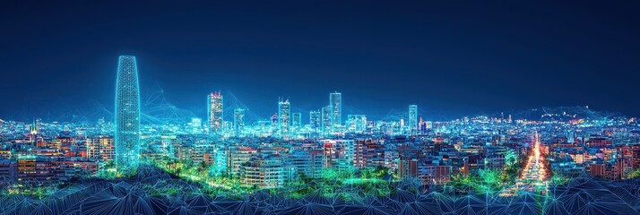 Futuristic barcelona skyline digital art of innovative urban landscapes from above