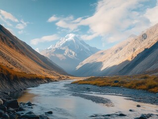 Obraz premium Mountain Valley with River