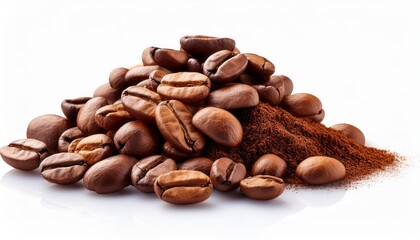 Naklejka premium Heap of Coffee Beans: Roasted Pile Isolated on White