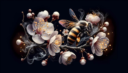 Obraz premium background with cherry flowers and bee