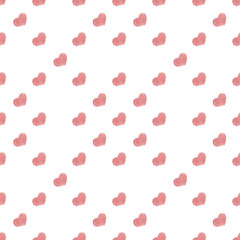 Hand drawn hearts. Pink watercolor. Seamless festive pattern for your design. White background