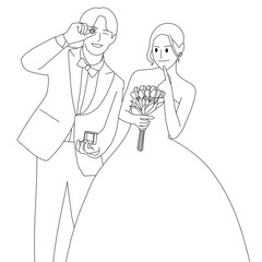 bride and groom with wedding rings