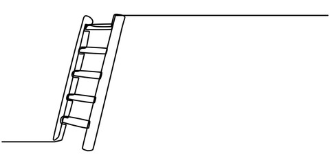Ladder continuous one line drawing vector illustration. Pro vector, Set of stepladder, steps, construction ladder one line art. Continuous line drawing of repair, professional, hand, people, concept.