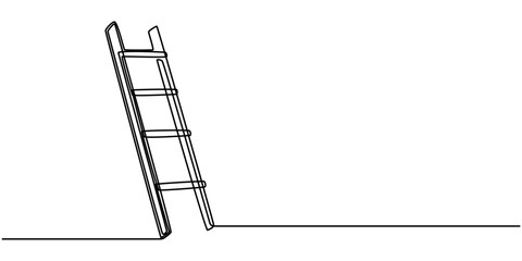 Ladder continuous one line drawing vector illustration. Pro vector, Set of stepladder, steps, construction ladder one line art. Continuous line drawing of repair, professional, hand, people, concept.