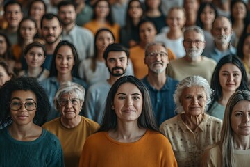 Obraz premium Diverse Group of People Smiling Together in a Bright Room with Warm Lighting