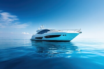 Fototapeta premium Luxury Yacht Gliding Across Calm Turquoise Ocean Under Clear Blue Sky in Bright Daylight